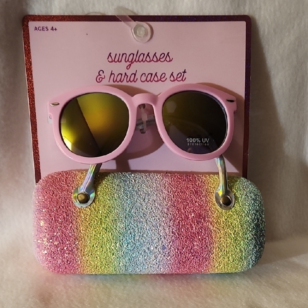 Cracker Barrel Pink Sunglasses with Glittery Rainbow Case